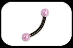 Black Curved Barbell Pink Synthetic Pearl