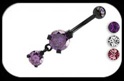 Black Steel Belly Bar 2 Stones