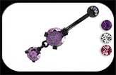 Black Steel Belly Bar 2 Stones