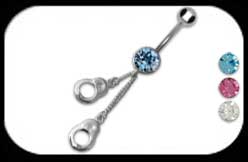 Jewelled Belly Bar with Silver Handcuffs