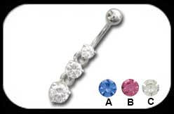 Silver belly Bar with 3 stones SJB158