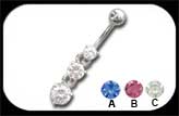 Silver belly Bar with 3 stones SJB158