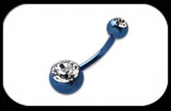 Titanium Double Jewelled Bellybar Blue