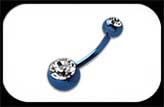 Titanium Double Jewelled Bellybar Blue