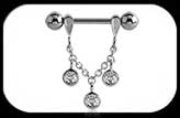 Nipple Ring 3 stones with Silver Chain