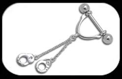 Nipple Ring Stirrup with handcuffs on chains