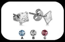 Silver Jewelled Stud earrings Square 6mm