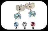 Steel Jewelled Stud earrings Round 5mm