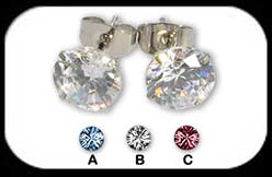 Steel Jewelled Stud Earrings Round 8mm