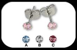 Steel Jewelled Stud earrings Square 3mm