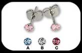 Steel Jewelled Stud earrings Square 3mm