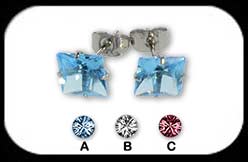 Steel Jewelled Stud earrings Square 8mm
